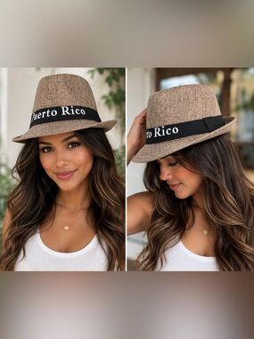 PUERTO RICO Embroidered Band Straw Fedora Hat - Natural
